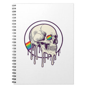 Cuaderno Diseño de grabado vintage de calavera goteando arc