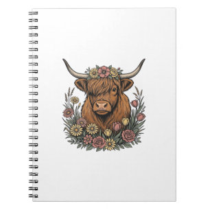 Cuaderno Diseño de grabado vintage de vaca de las Tierras A