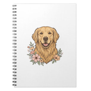 Cuaderno Diseño de grabado vintage floral de Golden Retriev