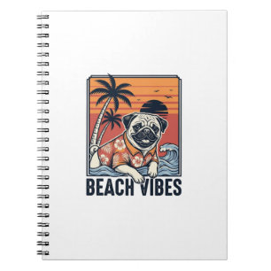 Cuaderno Diseño de grabado vintage pug vibraciones de playa