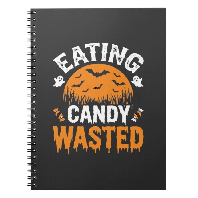 Cuaderno Diseño de Halloween de comer dulces desperdiciados (Frente)