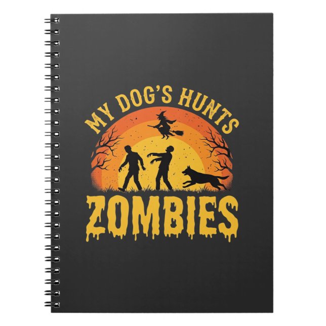 Cuaderno Diseño de Halloween de perro cazando zombies (Frente)