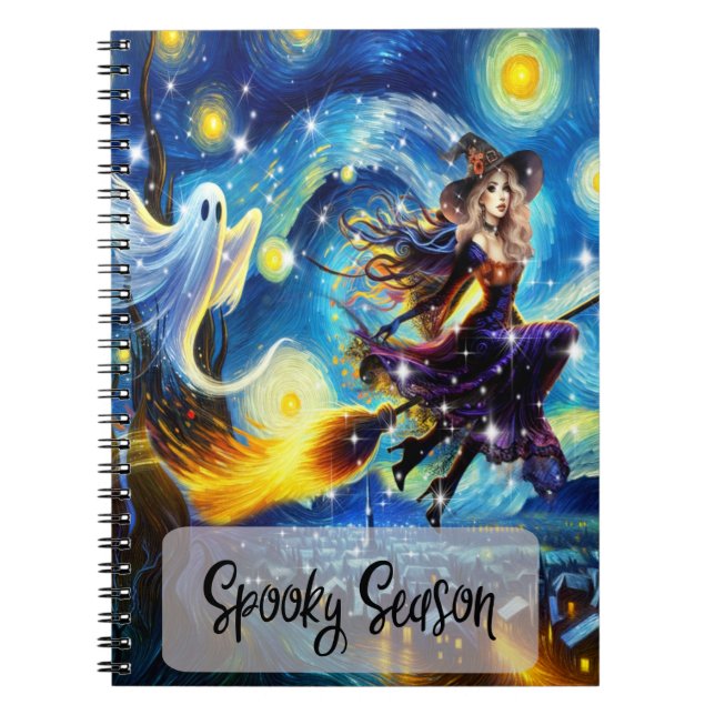 Cuaderno Diseño de Halloween Embrujado de Noche Estrellada (Frente)
