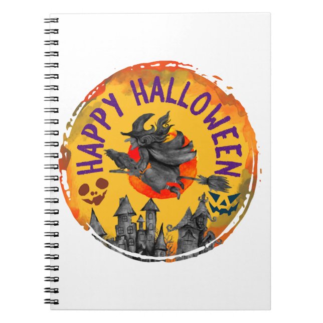 Cuaderno Diseño de Halloween Feliz Halloween Bruja (Frente)