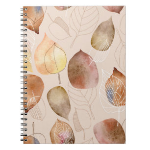 Cuaderno Diseño de hojas de acuarela gráfica de otoño