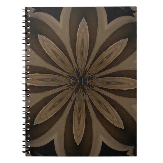 Cuaderno Diseño de Kaleidoscopio de Flor Marrón Rústica (Frente)