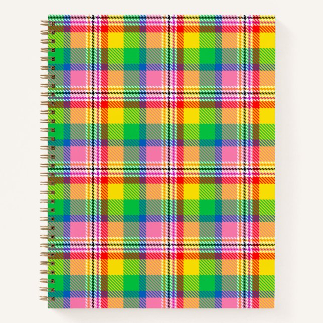 Cuaderno Diseño de la placa de tartán amarillo verde rosa (Anverso)