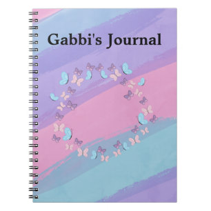 Cuaderno Diseño de las hermosas franjas pasteles y mariposa