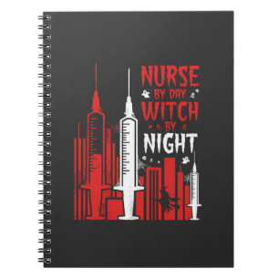 Cuaderno Diseño de línea de cielo de Halloween de enfermera