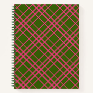 Cuaderno Diseño de líneas de cuadros escoceses rosa sobre v