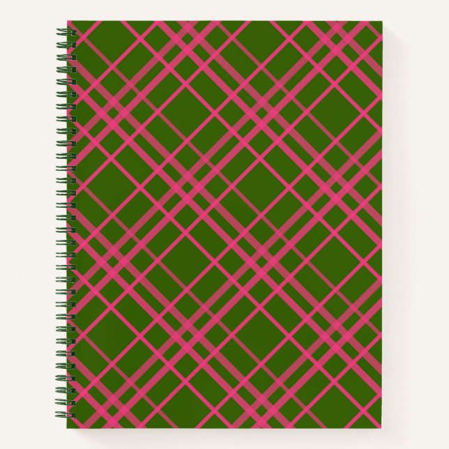 Cuaderno Diseño de líneas de cuadros escoceses rosa sobre v (Anverso)