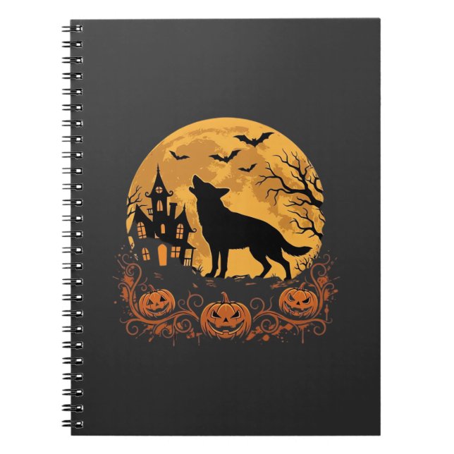 Cuaderno Diseño de luna de Halloween de pastor alemán_1 (Frente)