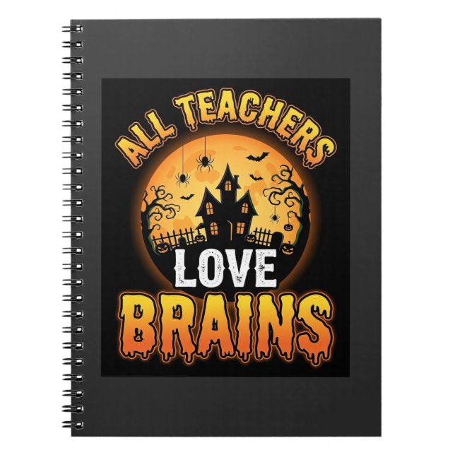 Cuaderno Diseño de luna de terror cerebros de zombi de prof (Frente)