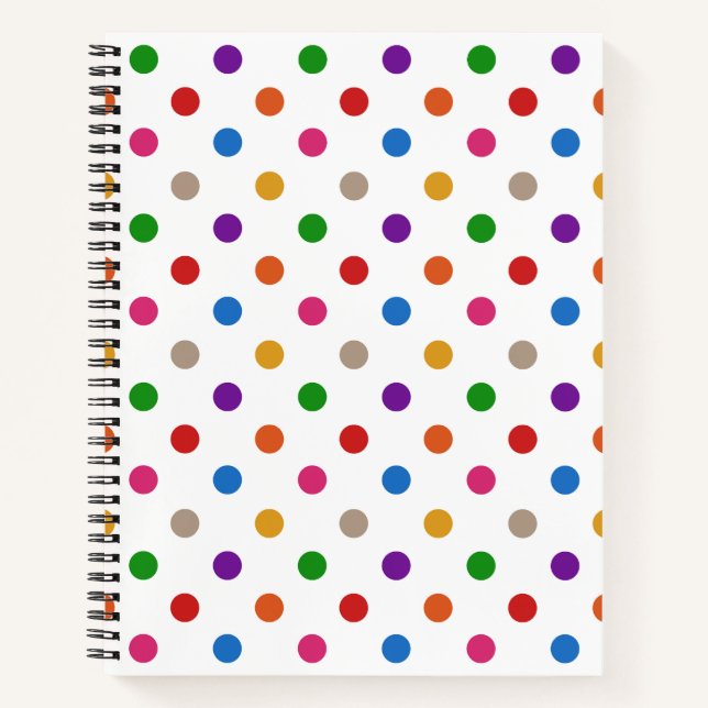 Cuaderno Diseño de lunares de arcoíris coloridos blancos (Anverso)