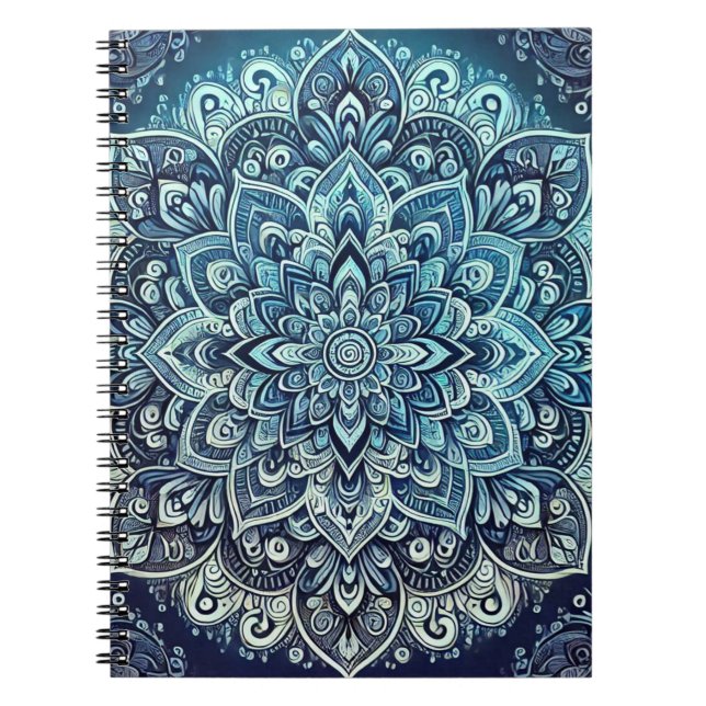Cuaderno Diseño de Mandala de degradado azul (Frente)