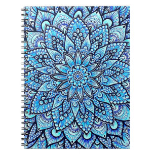 Cuaderno Diseño de mandala de lápiz de color azul Arte orig