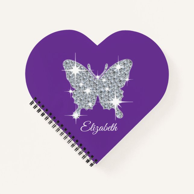 Cuaderno Diseño de mariposa con brillo de diamante falso pe (Anverso)