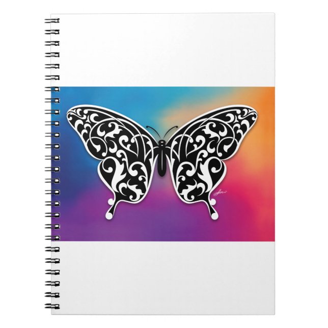 Cuaderno Diseño de mariposa con colores del atardecer (Frente)