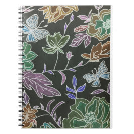 Cuaderno Diseño de mariposas y flores de fondo oscuro