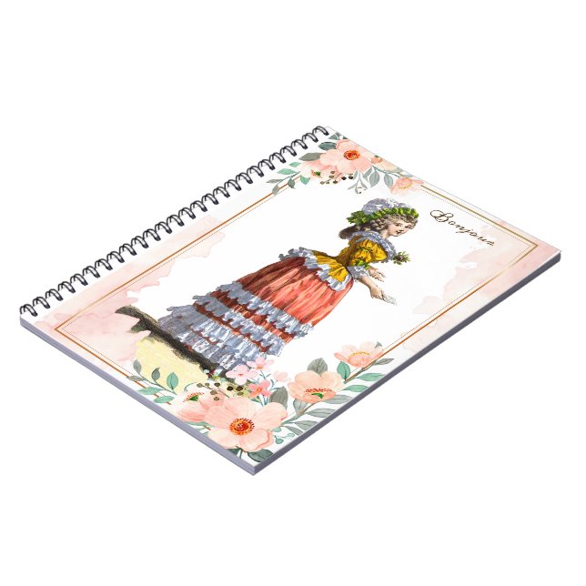 Cuaderno Diseño de moda Marie Antoinette Rococo, flores (Lado Izquierdo)