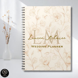 Cuaderno Diseño de monograma de flor silvestre neutral para