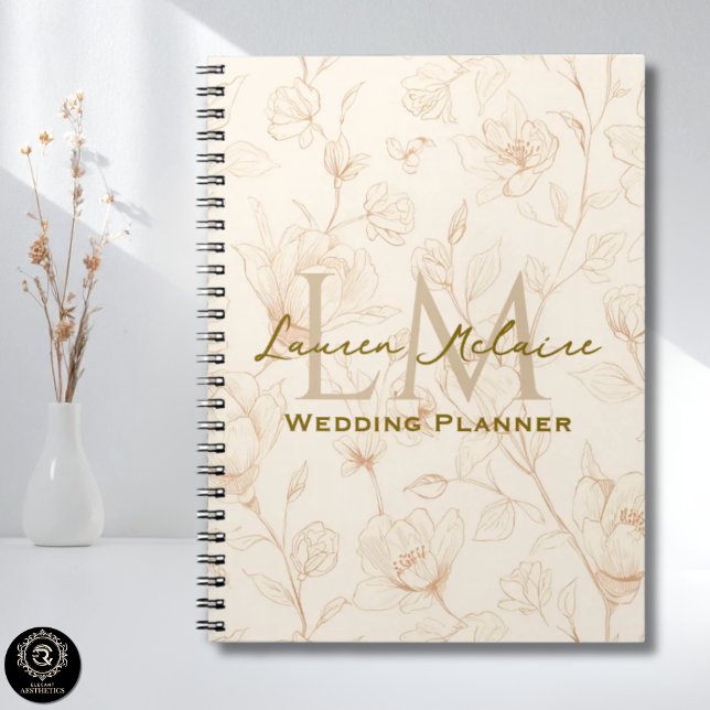 Cuaderno Diseño de monograma de flor silvestre neutral para (Neutral Wildflower Monogram Business Design Notebook)