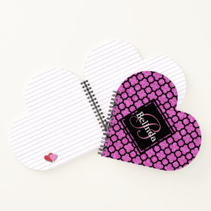 Cuaderno Diseño de monograma rosado y quatrefoil Purpurina