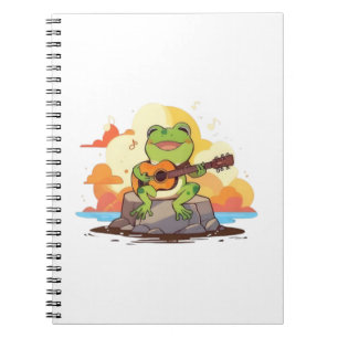 Cuaderno Diseño de música kawaii de rana con guitarra en pu