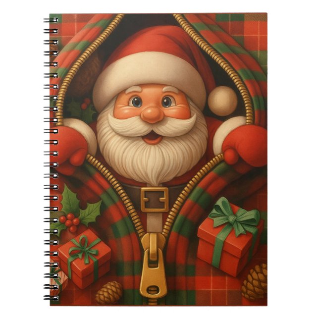 Cuaderno Diseño de Navidad de Santa Claus a cuadros  (Frente)