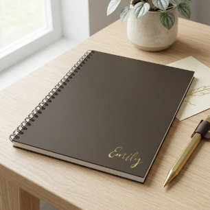 Cuaderno Diseño de nombre con escritura dorada marrón minim