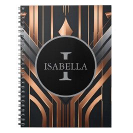 Cuaderno Diseño de nombre de círculo de monograma Art Deco