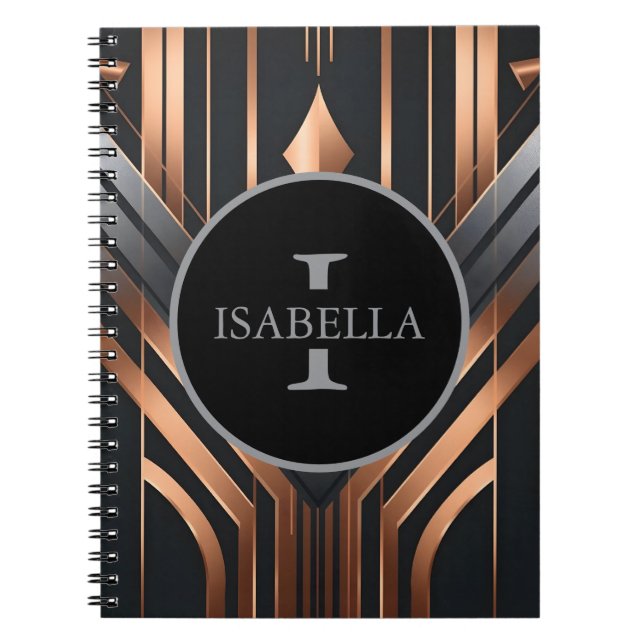 Cuaderno Diseño de nombre de círculo de monograma Art Deco (Frente)