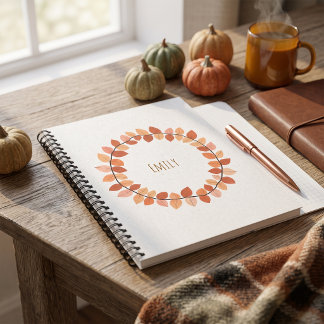 Cuaderno Diseño de nombre de corona de hoja de otoño cálido