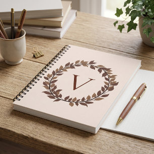 Cuaderno Diseño de nombre inicial monograma de hoja de otoñ
