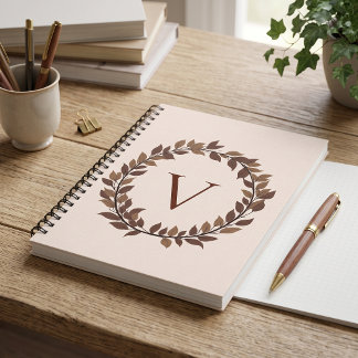 Cuaderno Diseño de nombre inicial monograma de hoja de otoñ