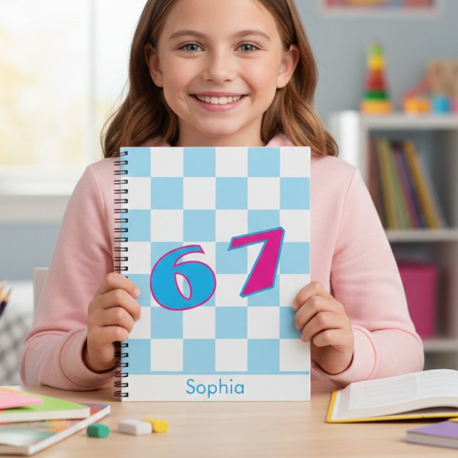 Cuaderno Diseño de nombre personalizado Blue Checker número (Subido por el creador)