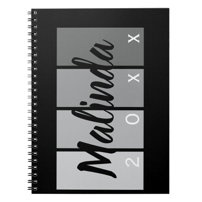 Cuaderno Diseño de nombres de guiones modernos - Negro y pl (Frente)