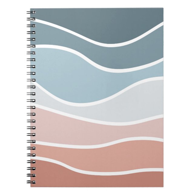 Cuaderno Diseño de olas de estilo retro azul y rosa (Frente)