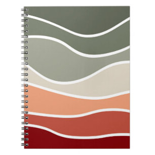 Cuaderno Diseño de olas de estilo retro verde y rojo
