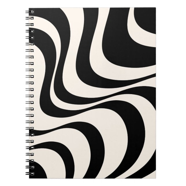 Cuaderno Diseño de olas retro modernas en negro y pastel (Frente)