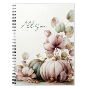 Cuaderno Diseño de otoño personalizado con calabazas y flor