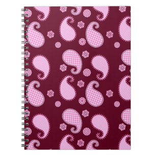 Cuaderno diseño de paisley, rosa hielo y burdeos