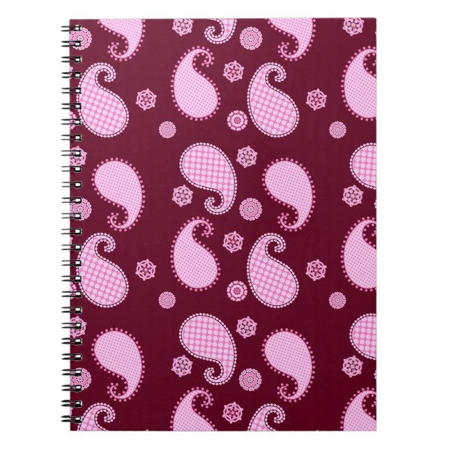 Cuaderno diseño de paisley, rosa hielo y burdeos (Frente)