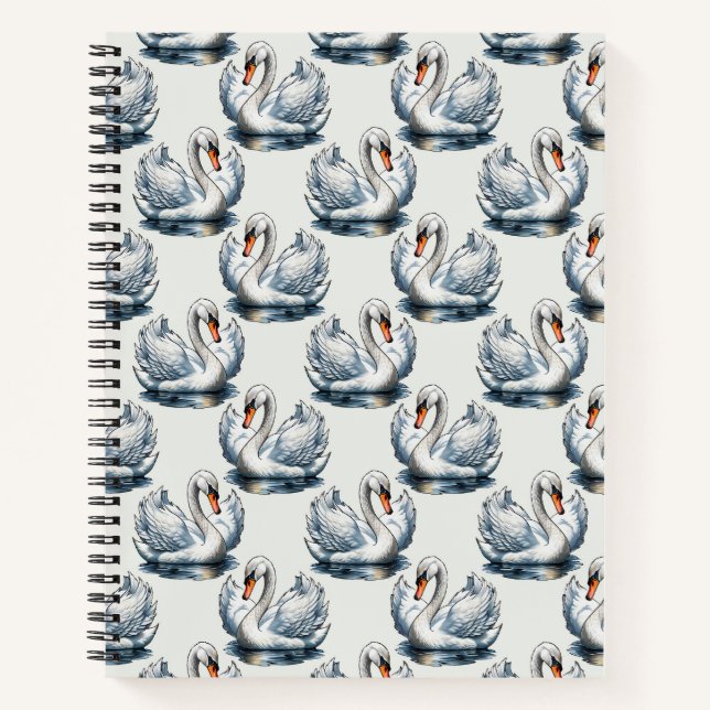 Cuaderno Diseño de patrón de aves cisne en blanco  (Anverso)