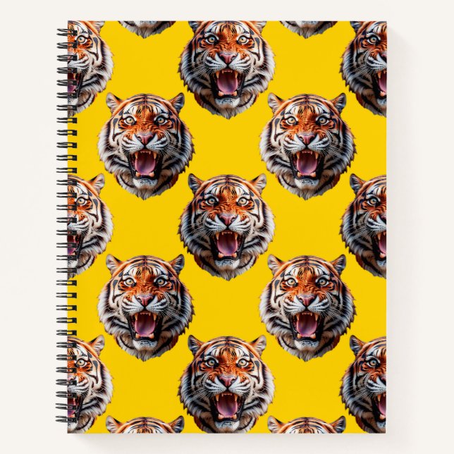 Cuaderno Diseño de patrón de cabeza de tigre amarillo (Anverso)