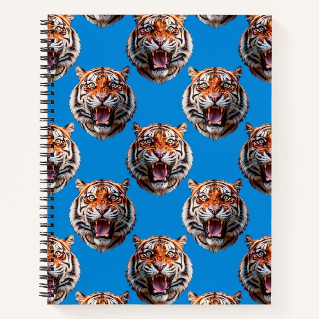 Cuaderno Diseño de patrón de cabeza de tigre azul (Anverso)