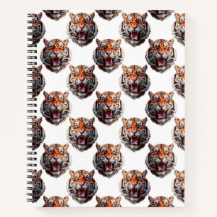 Cuaderno Diseño de patrón de cabeza de tigre - Blanco