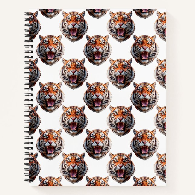 Cuaderno Diseño de patrón de cabeza de tigre - Blanco   (Anverso)