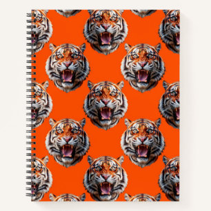 Cuaderno Diseño de patrón de cabeza de tigre naranja