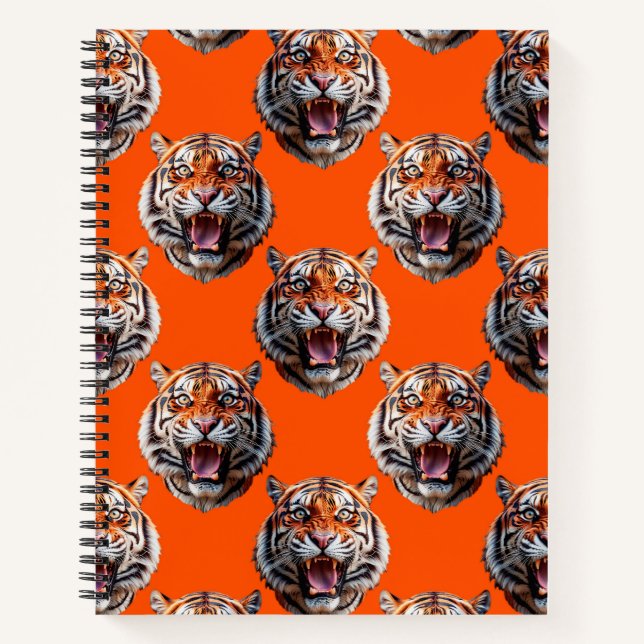 Cuaderno Diseño de patrón de cabeza de tigre naranja (Anverso)